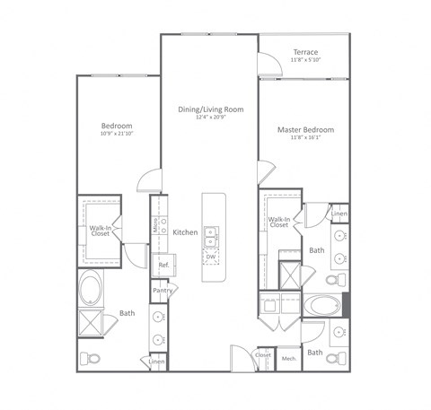 Floor plan for 2 beds, 2 baths, 1475 sqft